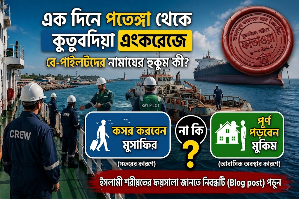 প্রশ্ন: এক দিনে পতেঙ্গা থেকে কুতুবদিয়া এংকরেজে (প্রায় ৯০ কি.মি. দূরত্বে) যাতায়াতকারী বে-পাইলটদের নামাযের হুকুম কী—তারা কি কসর করবেন নাকি পূর্ণ পড়বেন?